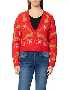 Bluzy damskie - Urban Classics Damska bluza z kapturem oversized Christmas Cardigan, Red/Gold, 4XL - grafika 1