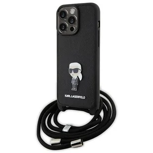 Karl Lagerfeld KLHCP15XSASKNPSK iPhone 15 Pro Max 6.7" hardcase czarny/black Crossbody Saffiano Monogram Metal Pin Karl & Choupette - Etui i futerały do telefonów - miniaturka - grafika 1