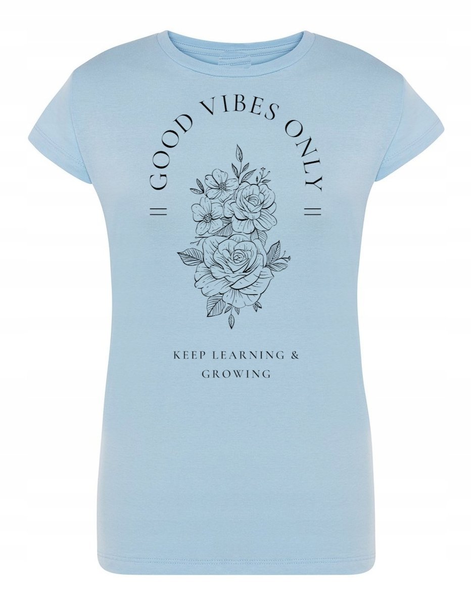 T-Shirt damski nadruk Good Vibes Only KWIATY r.S