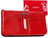 Portfele - Skórzany portfel damski Lorenti na suwak pojemna portmonetka na karty z ochroną RFID, czerwony - miniaturka - grafika 1