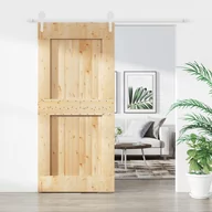 Ogrodzenia - vidaXL Drzwi przesuwne z osprzętem, 100x210 cm, lite drewno sosnowe - miniaturka - grafika 1