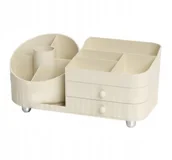 Kosmetyczki, organizery i kuferki - eCarla obrotowy organizer na kosmetyki z szufladkami Kremowy - miniaturka - grafika 1