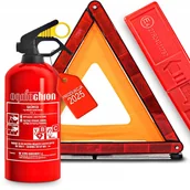 Akcesoria motoryzacyjne - GAŚNICA SAMOCHODOWA PROSZKOWA 1KG SAMOCHODOWA TRÓJKĄT OSTRZEGAWCZY ETUI HOMOLOGACJA - miniaturka - grafika 1