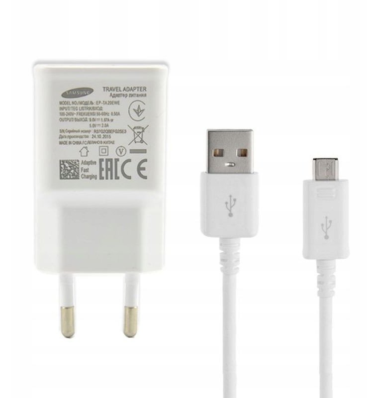 EP-TA20EWE + kabel ECB-DU4AWE ładowarka sieciowa Samsung 2A micro-usb 1m biały bulk
