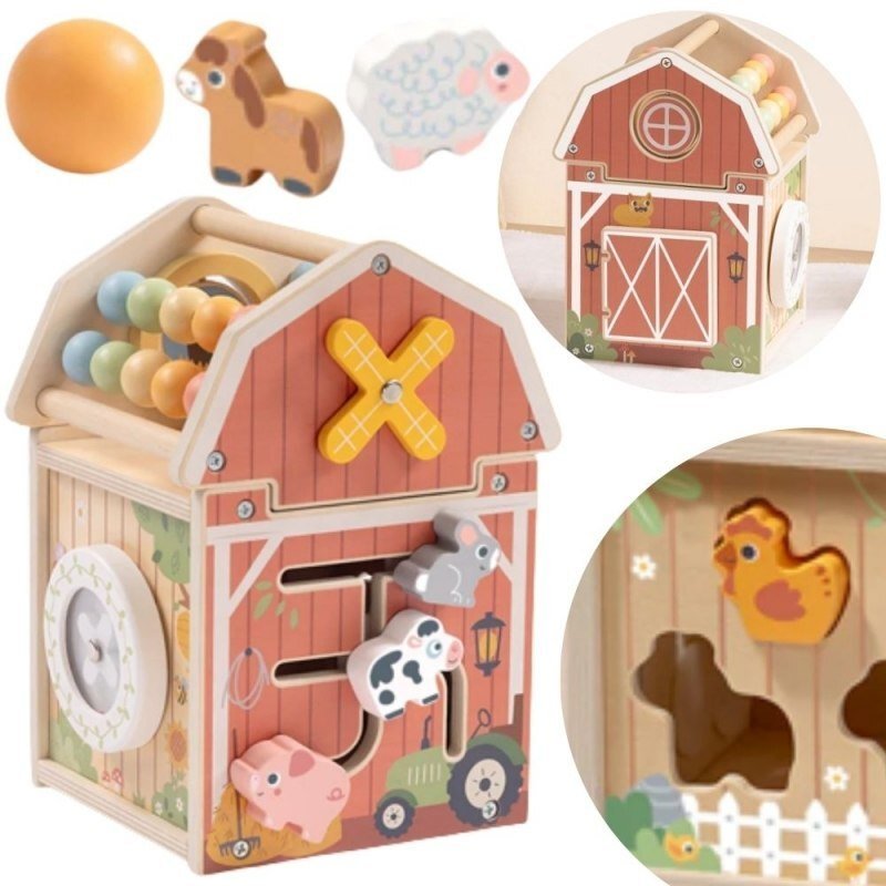 Tooky Toy Drewniana Stodoła Aktywności Sorter Liczydło Montessori TP538