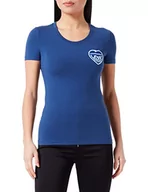 Koszulki i topy damskie - Love Moschino Damska koszulka z krótkim rękawem z haftem Love Storm z efektem dzianiny w kształcie serca, NIEBIESKI, 70 - miniaturka - grafika 1