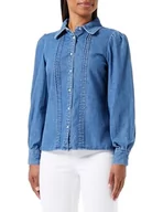 Koszule damskie - VERO MODA Vmeudora Ls Frill Denim koszula damska, niebieski (medium blue denim), S - miniaturka - grafika 1