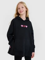 Bluzy dla dziewczynek - 4F Bluza dresowa nierozpinana z kapturem dziewczęca - czarna 122 (6-7 lat) - miniaturka - grafika 1