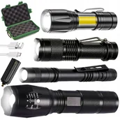 Latarki - Zestaw 4X Latarka Led Taktyczna +etui Ładowarka - miniaturka - grafika 1