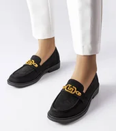 Botki damskie - Czarne eleganckie mokasyny z ozdobą Ouellet-36 - miniaturka - grafika 1