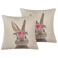 Poduszki dekoracyjne - 2 poduszki dekoracyjne z motywem królika 45 x 45 cm szarobeżowe TULIPA Lumarko - miniaturka - grafika 1