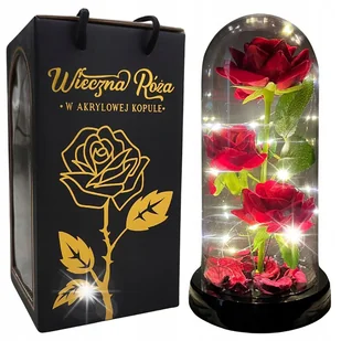 WIECZNA RÓŻA W SZKLE LED ŚWIECĄCA BOX POMYSŁ NA PREZENT WALENTYNKI PUDEŁKO - Sztuczne kwiaty - miniaturka - grafika 1