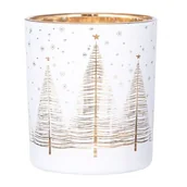 Świeczniki - Świecznik szklany biały ze złotym wnętrzem 9 x 10 cm choinki - miniaturka - grafika 1