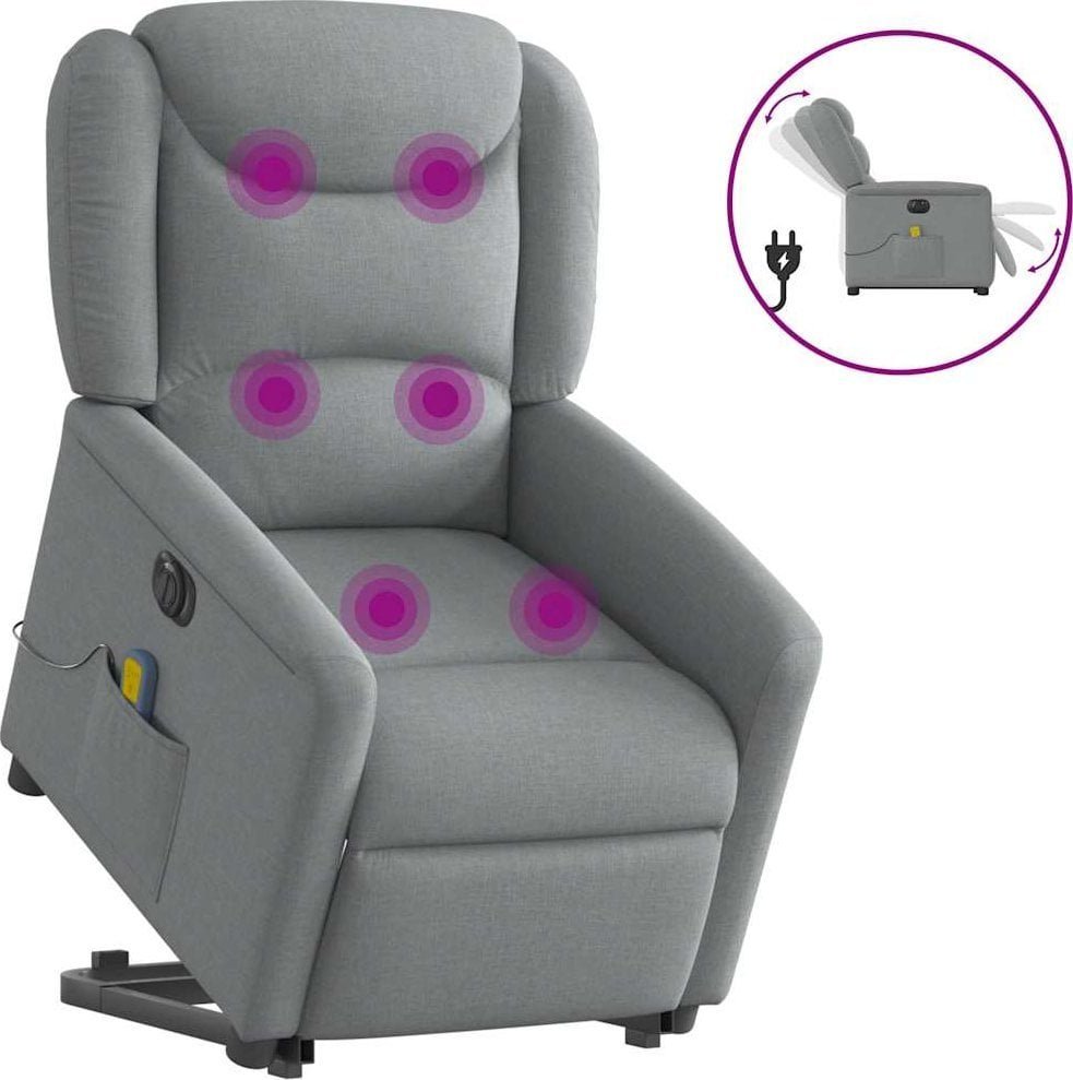 vidaXL vidaXL Podnoszony fotel masujący, elektryczny, rozkładany, jasnoszary