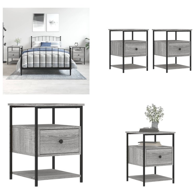vidaXL Szafki nocne 2 szt. Szara Sonoma 40x42x56 cm Materiał drewnopochodny - Stolik nocny - Szafki nocne - Szafka nocna - Szafa