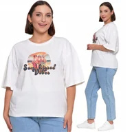 Koszulki i topy damskie - T-SHIRT DAMSKI KRÓTKI RĘKAW BAWEŁNIANY OVERSIZE MODNY NADRUK MORAJ S OFF WHITE - miniaturka - grafika 1