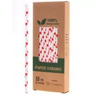 Słomki do napojów - Biodegradowalni Naturalne papierowe słomki do napojów Czerwone serca 19,7 x 0,6 cm 50 szt. - miniaturka - grafika 1