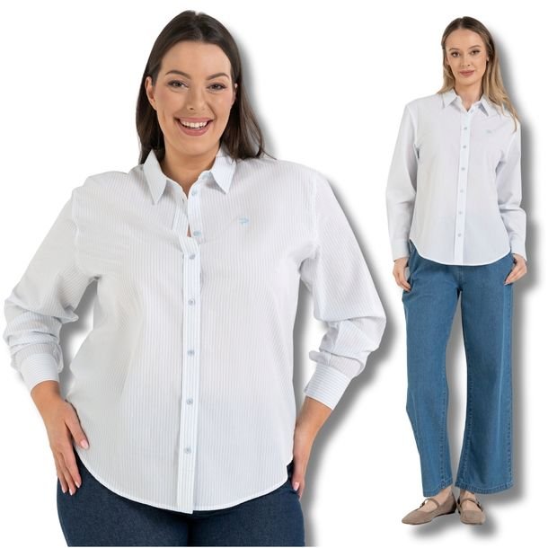 Lekka Koszula Damska Klasyczna Bawełniana W Paski Stylowa Moraj Xxl