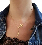 Naszyjniki - Naszyjnik krzyżyk piórko SREBRO 925 PUDEŁKO GRAWER - miniaturka - grafika 1