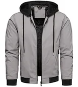 Kurtki męskie - Kurtka męska bomberka przejściowa szara z odczepianym kapturem Recea - miniaturka - grafika 1