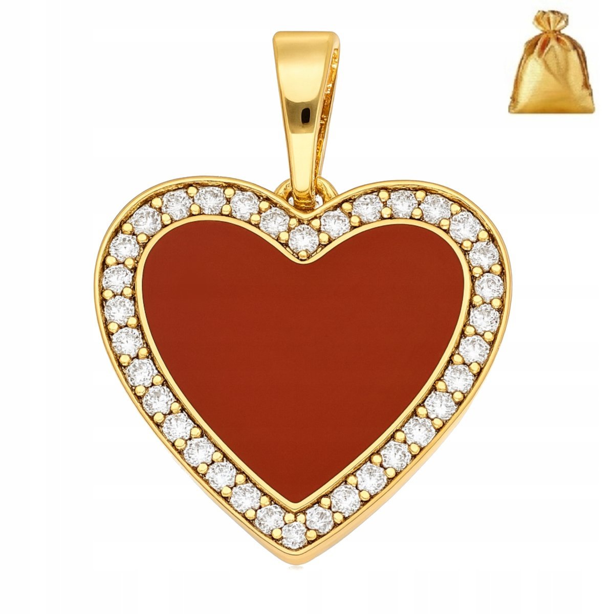 PIĘKNA ZAWIESZKA DAMSKA SERCE CZERWONE EMALIOWANE Z CYRKONIAMI STAL 18K