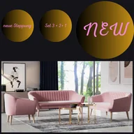 Sofy i kanapy - Zestaw do salonu 3-osobowa sofa 2-osobowa + fotel, komplet kanapa 321 aksamitny róż - miniaturka - grafika 1