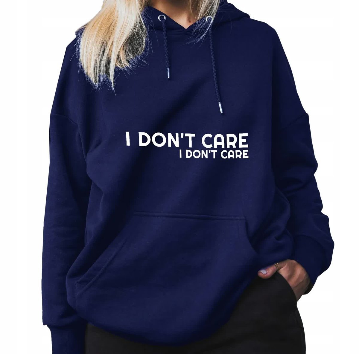 Granatowa Bluza Damska Z Kapturem I DONT CARE Modna Stylowa Kobiece Wz - L