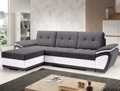 Narożniki - Pikowany narożnik z funkcją spania szary z białą ekoskórą ENZO na sprężynach falistych. - miniaturka - grafika 1