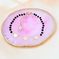 Bransoletki - Bransoletka z serduszkiem stal chirurgiczna czarne spinele koraliki grawer - miniaturka - grafika 1