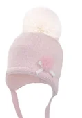 Czapki dla dzieci - Dziewczęca czapka na zimę ALISENT z pomponem jasny róż - miniaturka - grafika 1