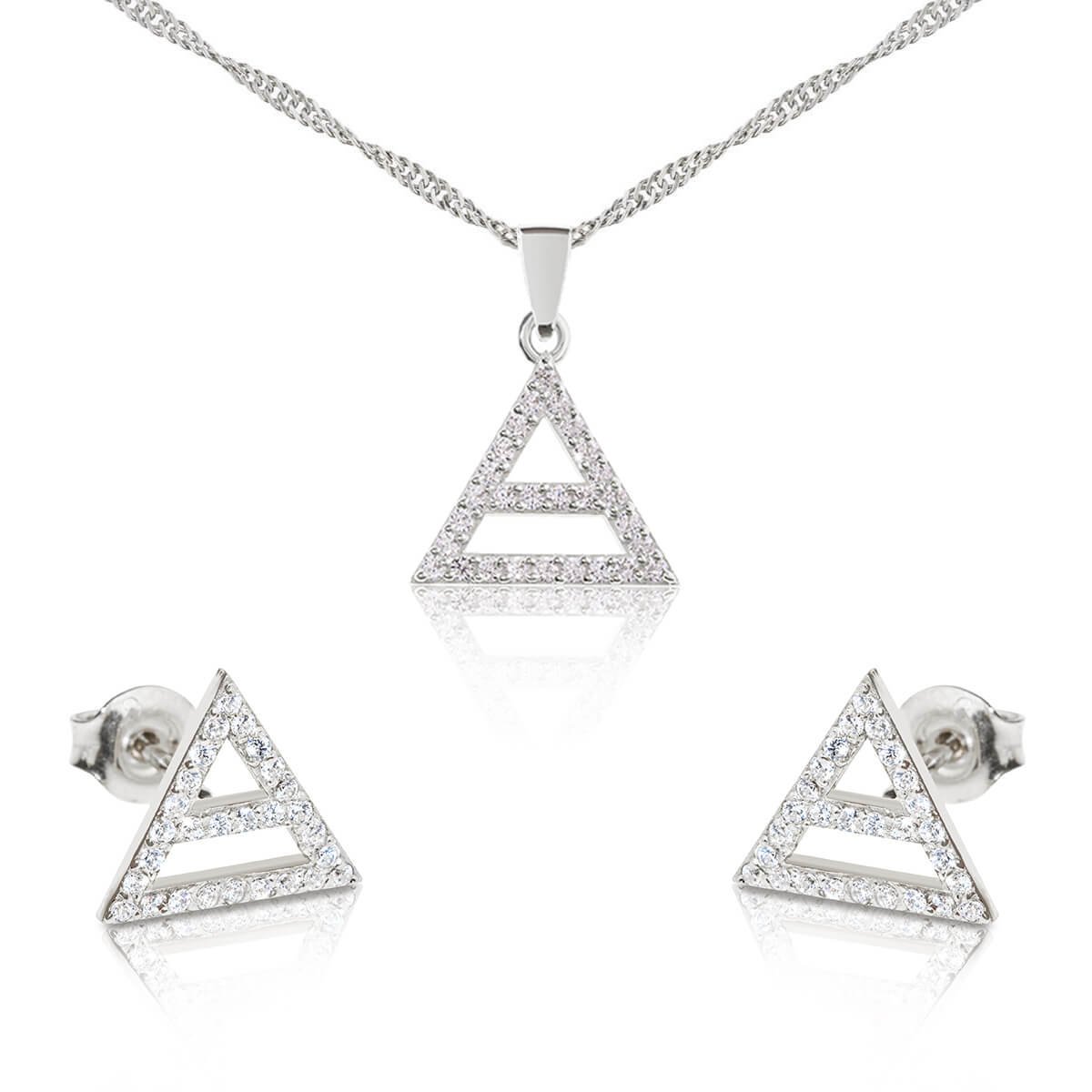 Komplet srebrny trójkąty z cyrkoniami