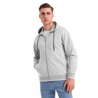 Bluzy męskie - Dresowa bluza męska z kapturem rozpinana wygodna szara OM-SSZP-0191 V4 M - miniaturka - grafika 1