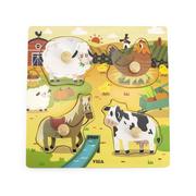 Układanki dla dzieci - VIGA Drewniane Puzzle z Pinezkami Farma 12m+ - miniaturka - grafika 1