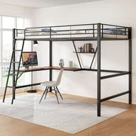 Łóżka dla dzieci i młodzieży - Łóżko piętrowe Flieks 90x200cm z biurkiem w kształcie litery L i półką, łóżko na poddaszu z drabinką i zabezpieczeniem przed wypadnięciem, łóżko młodzieżowe metalowe z listwową ramą - miniaturka - grafika 1