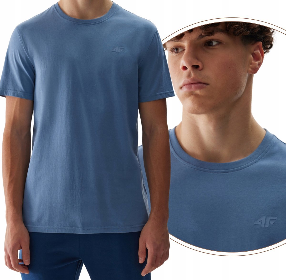 T-shirt bawełniany regular gładki męski 4F 4FWSS24TTSHM1154-32S Granatowy