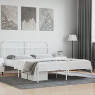 Inne meble do sypialni - Metalowa rama łóżka z wezgłowiem, biała, 160x200 cm Lumarko! - miniaturka - grafika 1