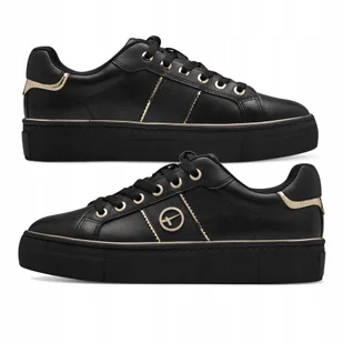 Modne półbuty tenisówki na grubym spodzie skóra czarne Tamaris r39 - Buty sportowe damskie - miniaturka - grafika 1