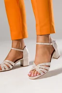 Espadryle damskie - Złote sandały błyszczące na słupku damskie z zakrytą piętą pasek wokół kostki skórzana wkładka Casu ER24X22-G-36 - miniaturka - grafika 1