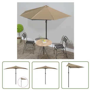 The Living Store Półparasol balkonowy na słupku z aluminium - 300x155 cm - taupe - Parasol Balkonowy - Parasole ogrodowe - miniaturka - grafika 1