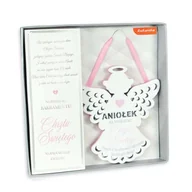 Dyplomy i okładki - ZAWIESZKA ANIOŁ CHRZEST BIAŁO-RÓŻOWA 14cm - miniaturka - grafika 1