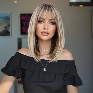 TEMU Peruka z Prostymi Białymi Blond Włosami o Długości 14 Cali z Grzywką dla Kobiet, Elegancka i , Idealna na Codzień i Imprezy, Syntetyczna Peruka - Pozostałe akcesoria fryzjerskie - miniaturka - grafika 1
