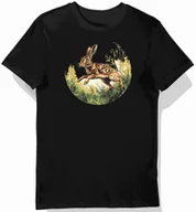 Koszulki męskie - Koszulka męska czarna z motywem skaczącego zająca w lesie XXL - miniaturka - grafika 1