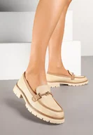 Mokasyny damskie - Beżowo-Brązowe Mokasyny z Klamrą Morira - miniaturka - grafika 1