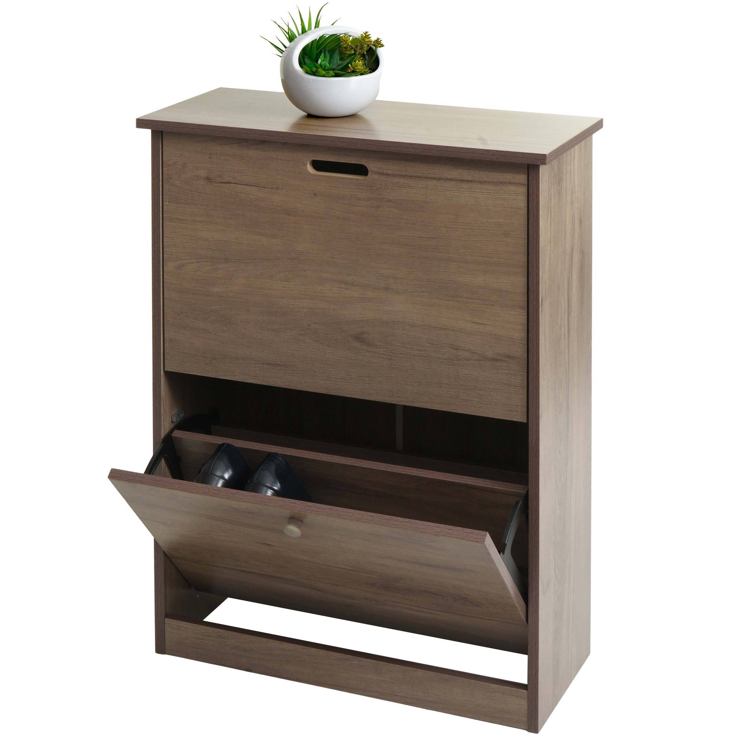 Wywrotka do butów HWC-K45, szafka na buty, półka na buty, 81x60x25cm 2 klapy, MDF z paulowni ~ szaro-brązowy
