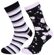 Skarpetki damskie - 2x Wysokie, damskie skarpetki w paski i róże - miniaturka - grafika 1