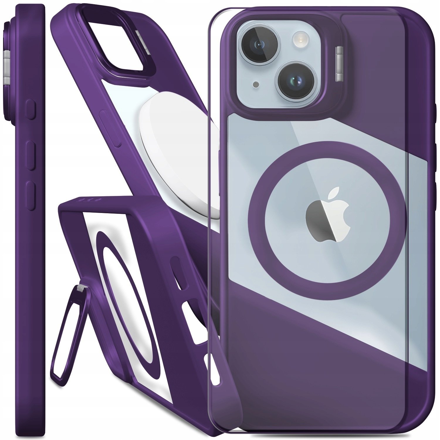 Etui Do Magsafe Do iPhone 15 Fusion, Fioletowe, Clear, Podstawka Szkło