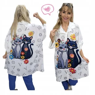 śliczna KOSZULA koty kot urocza guziki wygodna WISKOZA 50 52 5XL polecam - Koszule damskie śliczna KOSZULA koty kot urocza guziki wygodna WISKOZA 50 52 5XL polecam - Koszule damskie - miniaturka - grafika 1