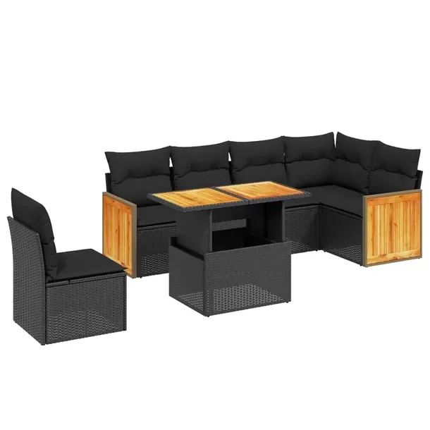 Zestaw mebli ogrodowych z rattanu PE, czarny, wymiary: 55-100 x 55-62 x 44-