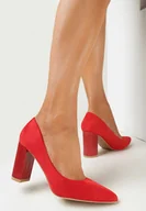 Czółenka - Czerwone Czółenka na Ozdobnym Słupku ze Skórzaną Wkładką Calendie - miniaturka - grafika 1