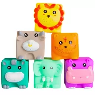 Zabawki sensoryczne - SZEŚCIENNE ZWIERZĄTKA GUMOWE SILIKONOWE FIGURKI DO KĄPIELI KLOCKI - miniaturka - grafika 1